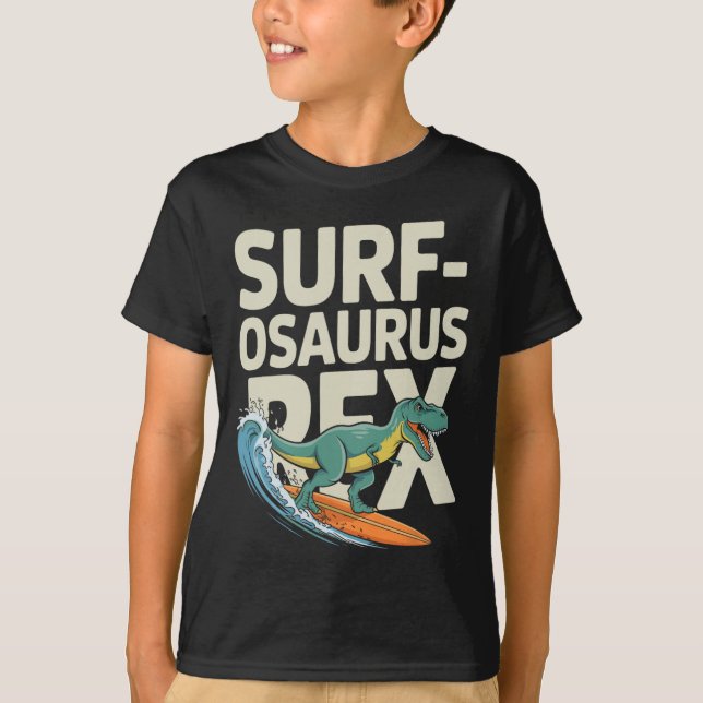 Surfosaurus Rex Lustiger Surfer-Dinosaurier  T-Shirt (Vorderseite)