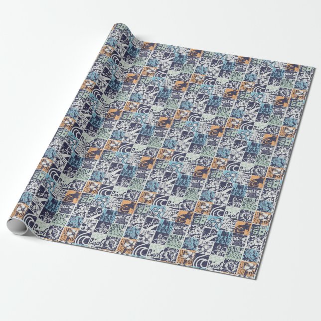 Surfpatchwork: Vintages Grunge-Muster Geschenkpapier (Ungerollt)
