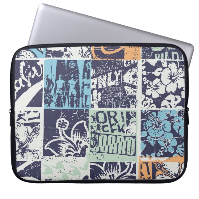 Surfpatchwork: Vintages Grunge-Muster Laptopschutzhülle (Vorderseite)