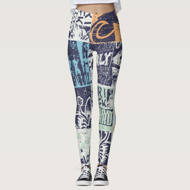 Surfpatchwork: Vintages Grunge-Muster Leggings (Vorderseite)