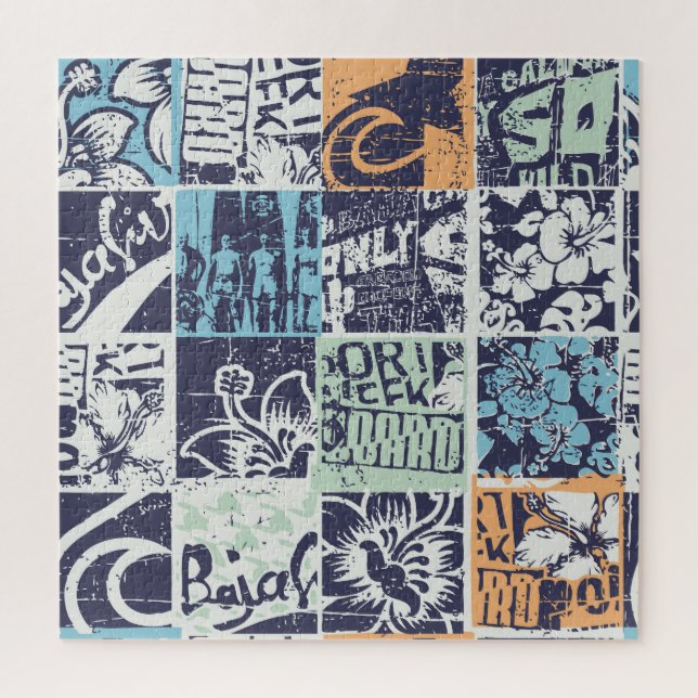 Surfpatchwork: Vintages Grunge-Muster Puzzle (Vertikal)
