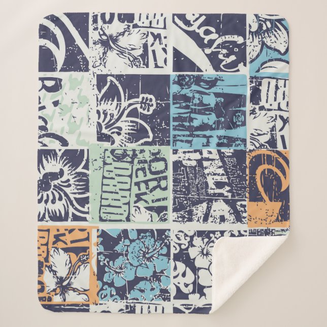 Surfpatchwork: Vintages Grunge-Muster Sherpadecke (Vorderseite)