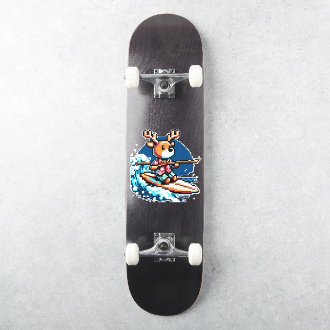 Surfrendeer - Funny Pixel Art Holiday Design Aufkleber (Skateboard)