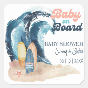 Surf's Up   Baby On Board Baby-Strand-Baby-Party Quadratischer Aufkleber