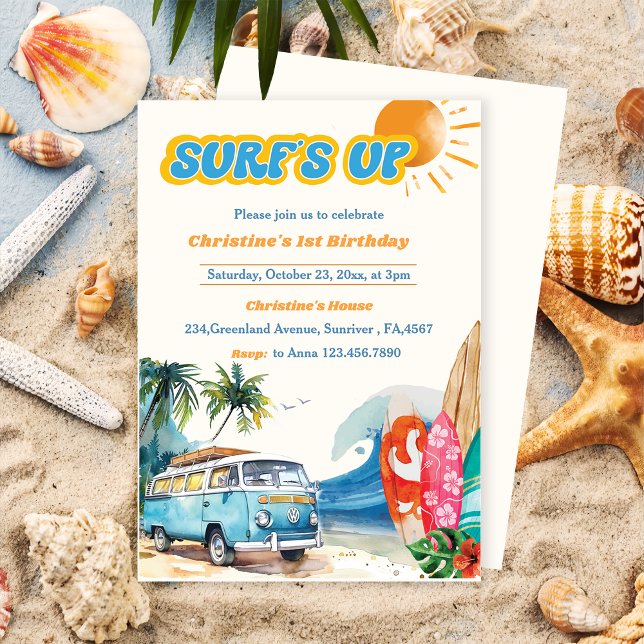 Surfs Up Beach 1. Geburtstag Einladung (Von Creator hochgeladen)