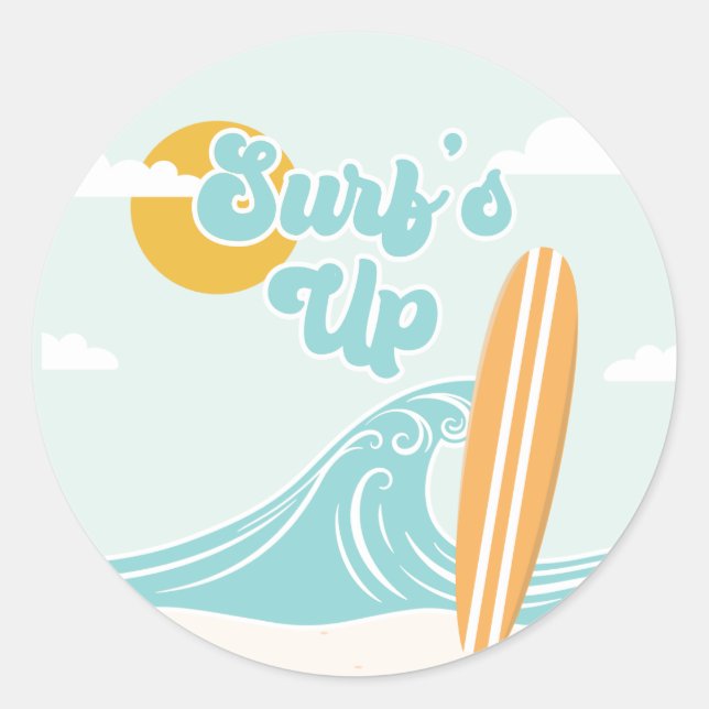 Surf's Up Beach Geburtstag Runder Aufkleber (Vorderseite)