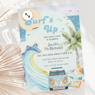 Surf's Up Beach Retro Blue Surf Sommer Geburtstag Einladung