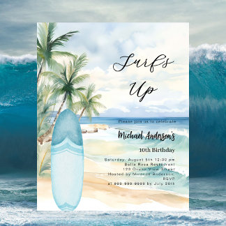Surf's up beach surfboard Geburtstagseinladung
