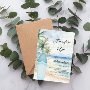 Surf's up Beach Surfboard Junge Geburtstagsparty Einladung