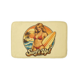 Surf's Up Bikini Pin-Up | Retro-Surf-Shop Grafik Badematte
