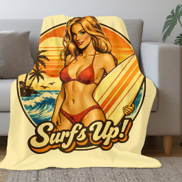 Surf's Up Bikini Pin-Up | Retro Surf Shop Grafik Fleecedecke