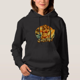 Surf's Up Bikini Pin-Up | Retro Surf Shop Grafik Hoodie