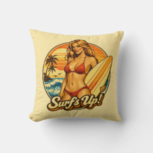 Surf's Up Bikini Pin-Up   Retro Surf Shop Grafik Kissen