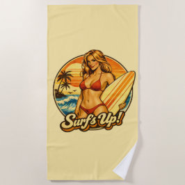 Surf's Up Bikini Pin-Up | Retro Surf Shop Grafik Strandtuch