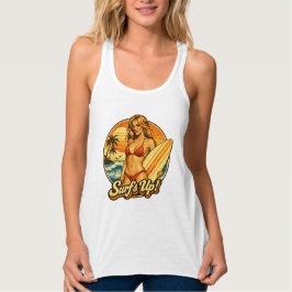 Surf's Up Bikini Pin-Up | Retro-Surf-Shop Grafik Tank Top