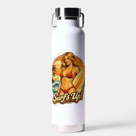 Surf's Up Bikini Pin-Up | Retro-Surf-Shop Grafik Trinkflasche