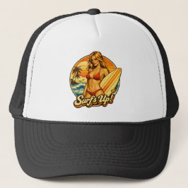 Surf's Up Bikini Pin-Up | Retro Surf Shop Grafik Truckerkappe