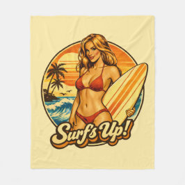 Surf's Up Bikini Pin-Up | Retro Surf Shop Graphic Fleecedecke