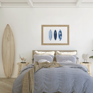 Surfs Up Blaue Wasserfarbe-Surfboards Poster