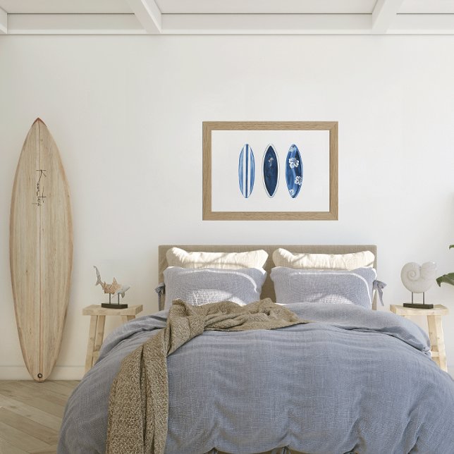 Surfs Up Blaue Wasserfarbe-Surfboards Poster (Surfboards art poster)