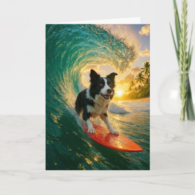 Surfs up Border Collie Karte (Vorderseite)