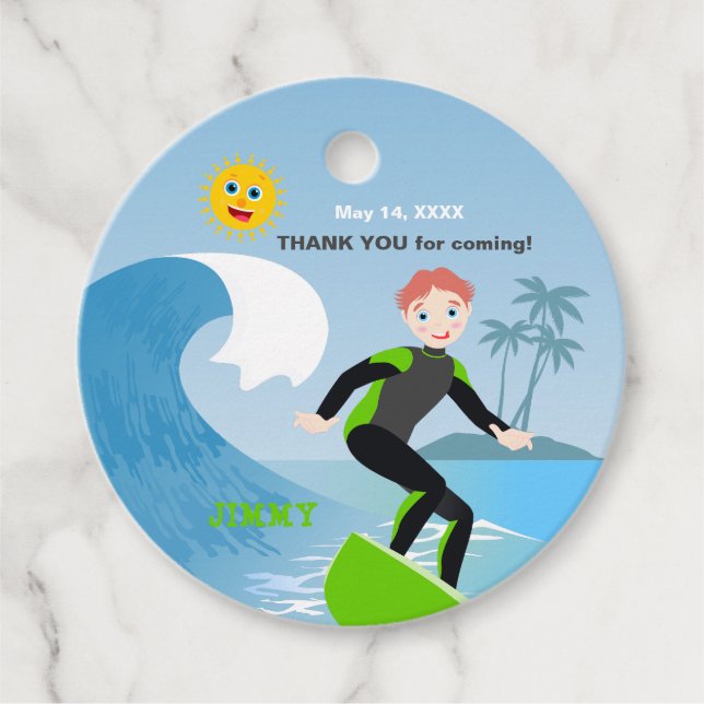 Surf's up boy Birthday Party Geschenkanhänger (Vorderseite)