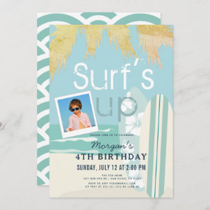 Surf's Up Boy Surfboards Beach Foto Geburtstag Einladung