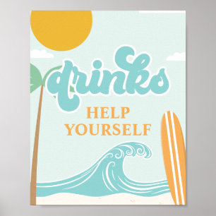Surf's Up DRINK-Schild Beach Birthday Food Poster