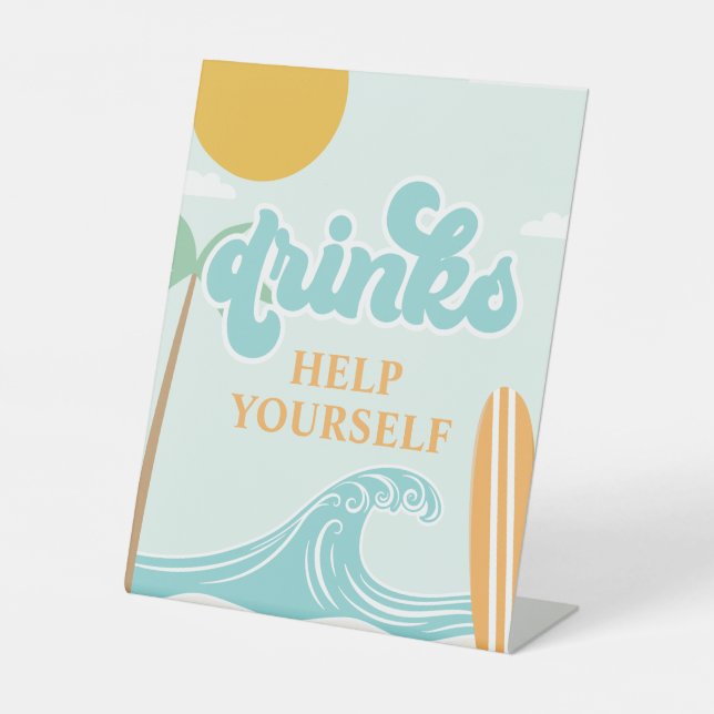 Surf's Up DRINK-Schild Beach Birthday Food Sockelschild (Vorderseite)