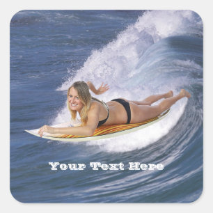 Surf's Up! Fang die Welle! Quadratischer Aufkleber