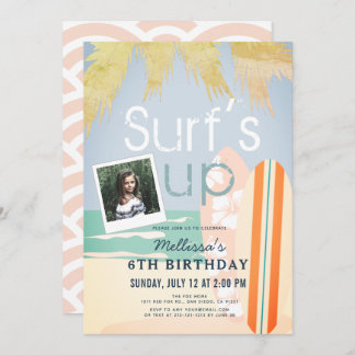 Surf's Up Girl Surfboards Beach Foto Geburtstag Einladung