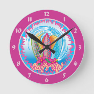 Surf's Up - Girlie Surfer Runde Wanduhr