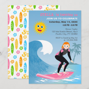 Surf's up Girly Birthday Party Einladung