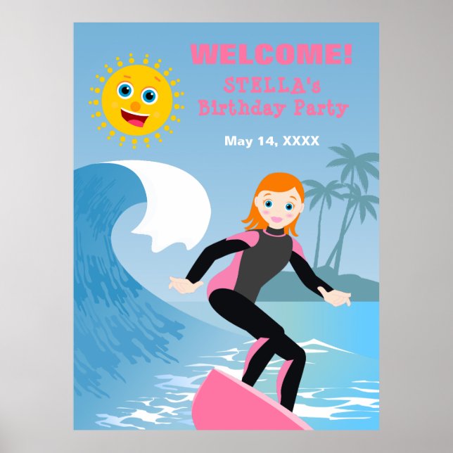 Surf's up Girly Birthday Party Poster (Vorne)