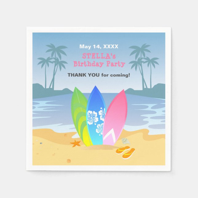 Surf's up Girly Birthday Party Serviette (Vorderseite)