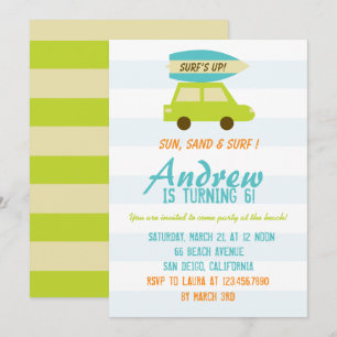 Surf's Up/Green und Blue Stripes/Geburtstagsparty Einladung