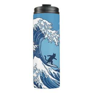 Surf's Up, Kanagawa – Die große Wellen-Katzensurfe Thermosbecher