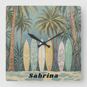 Surf's Up, Pastellstil Personalisiert Quadratische Wanduhr