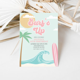 Surfs Up Pink Beach Geburtstagseinladung Einladung