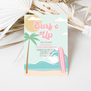 Surfs Up Pink Beach Geburtstagseinladung Einladung