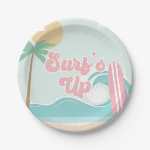 Surfs Up Pink Strand Geburtstagspapierplatten Pappteller