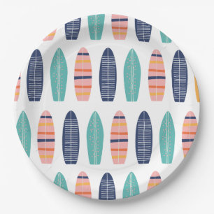 Surfs UP Pinker Retro-Strand-Van-Surfboards Papier Pappteller