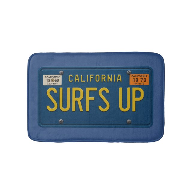 Surfs Up Retro 1969 California License Plate Surf Badematte (Vorderseite)
