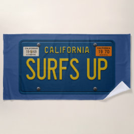 Surfs Up Retro 1969 California License Plate Surf Strandtuch