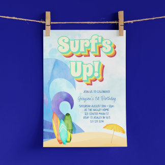 Surf's Up Retro Beach zum ersten Geburtstag Einladung