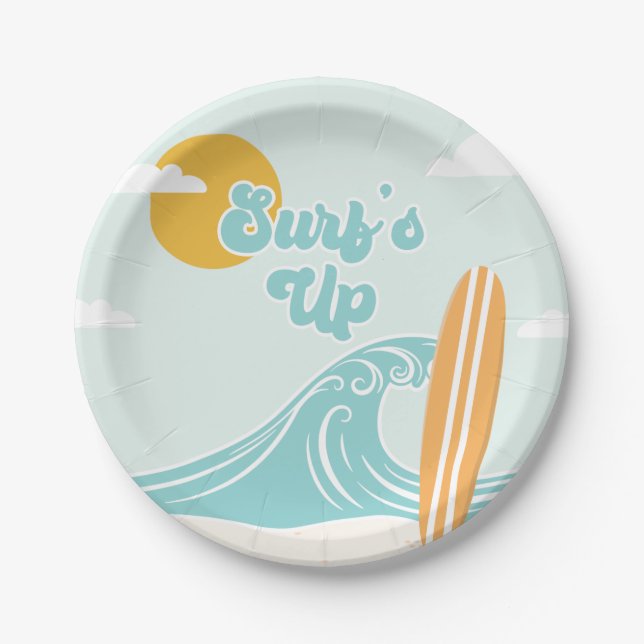 Surf's Up Strandgeburtstag Pappteller (Vorderseite)
