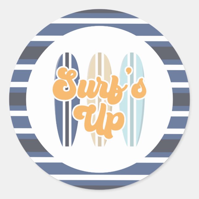 Surf's Up Surfboard Strand Geburtstag Runder Aufkleber (Vorderseite)