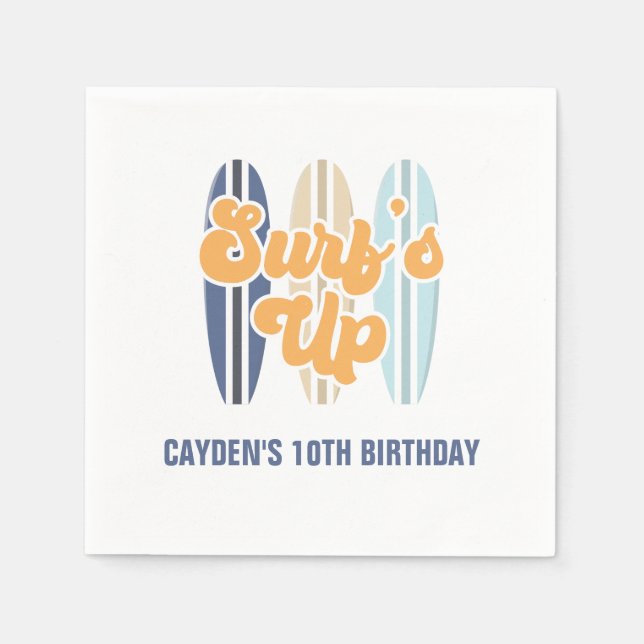 Surf's Up Surfbrett Beach Geburtstag Classic Runde Serviette (Vorderseite)