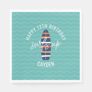Surfs Up Surfbrett und Wellen Geburtstagsfeier Serviette