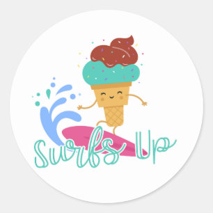 Surfs Up Surfen Sommer Eis Süß Spaß Gefallen Runder Aufkleber